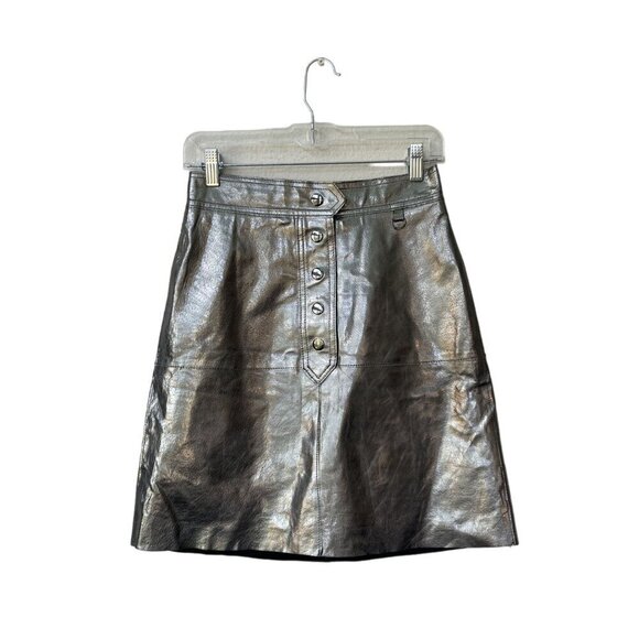 Zara Skirt XS Leather Gray Silver Metallic Festival Blogger Fav Snap Button - Picture 4 of 11